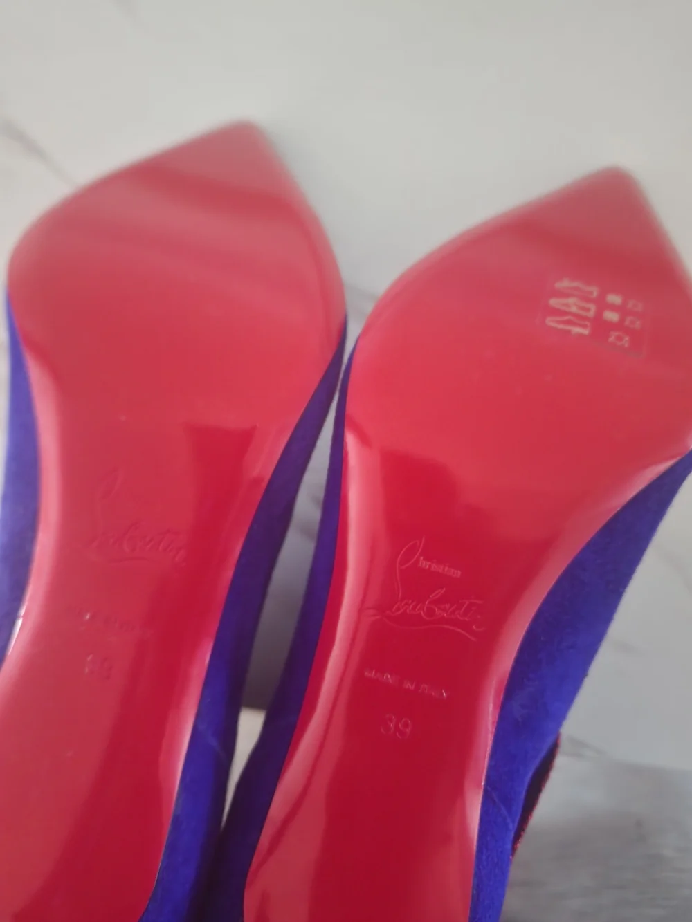 Christian Louboutin Women's Electric Blue Suede Pointed Booties  Rainbow Accent